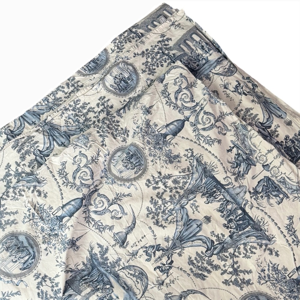 Pierre Frey Toile Flat Sheet King Size Blue White French Country Designer Paris